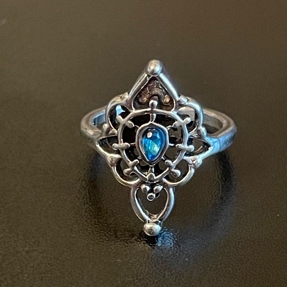 Blue Crystal silver plated ring size 6.5